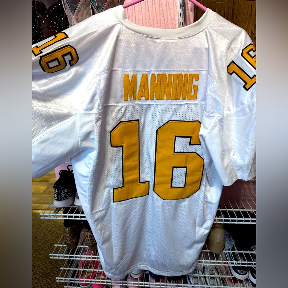 adidas White and Gold Manning #16 Football Jersey